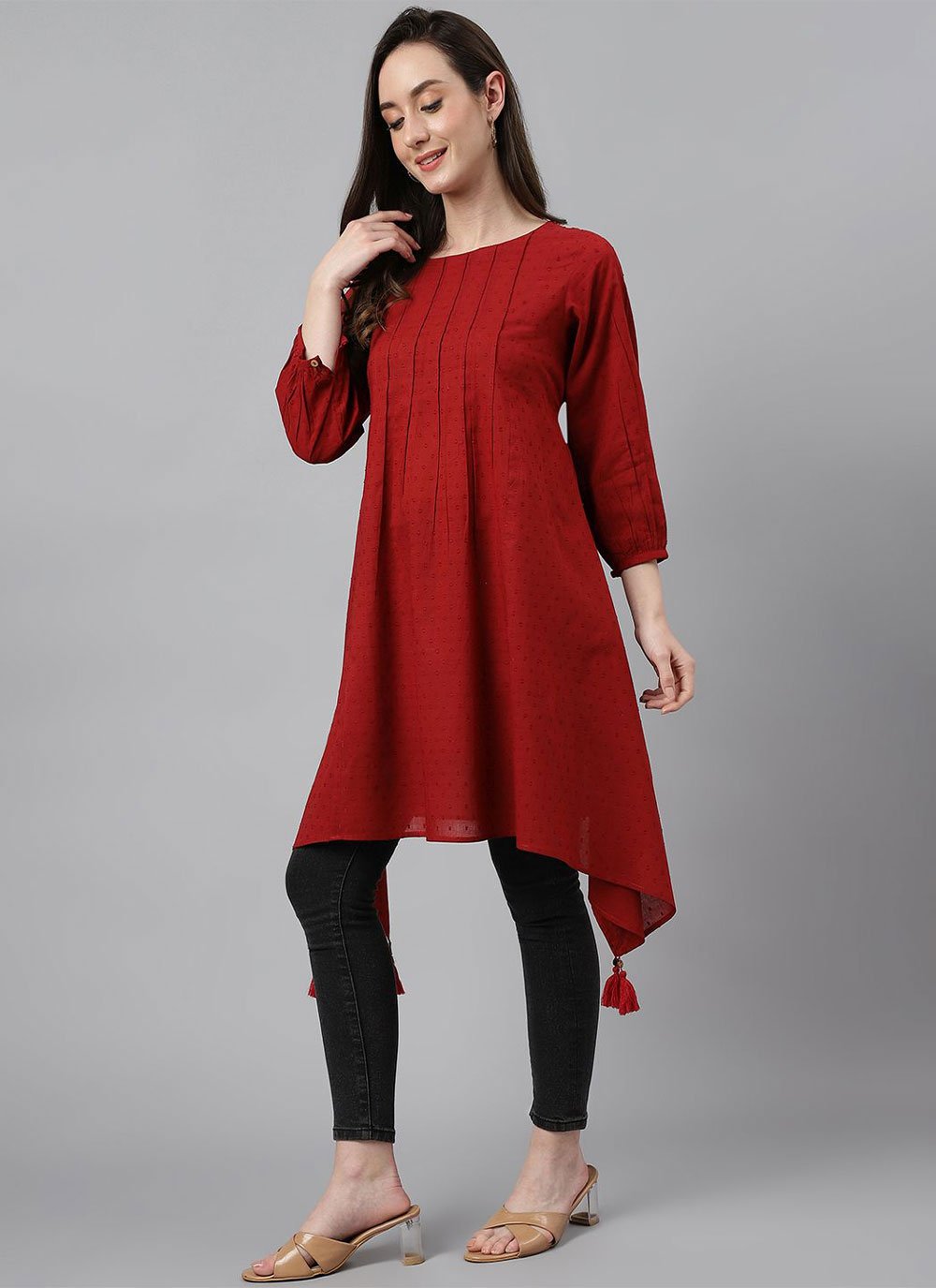 Party Wear Kurti Cotton Maroon Plain Kurtis