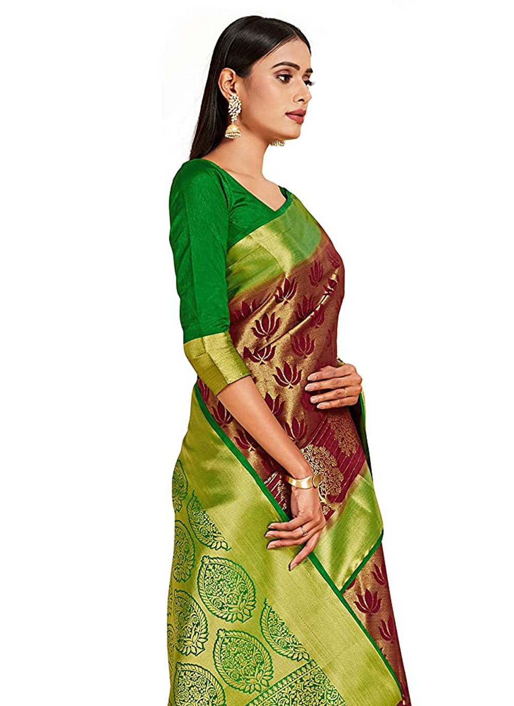 Contemporary Kanjivaram Silk Maroon Zari Saree