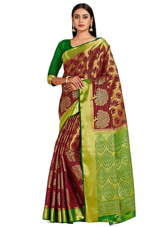 Contemporary Kanjivaram Silk Maroon Zari Saree