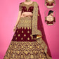 Lehenga Choli Velvet Maroon Embroidered Lehenga Choli