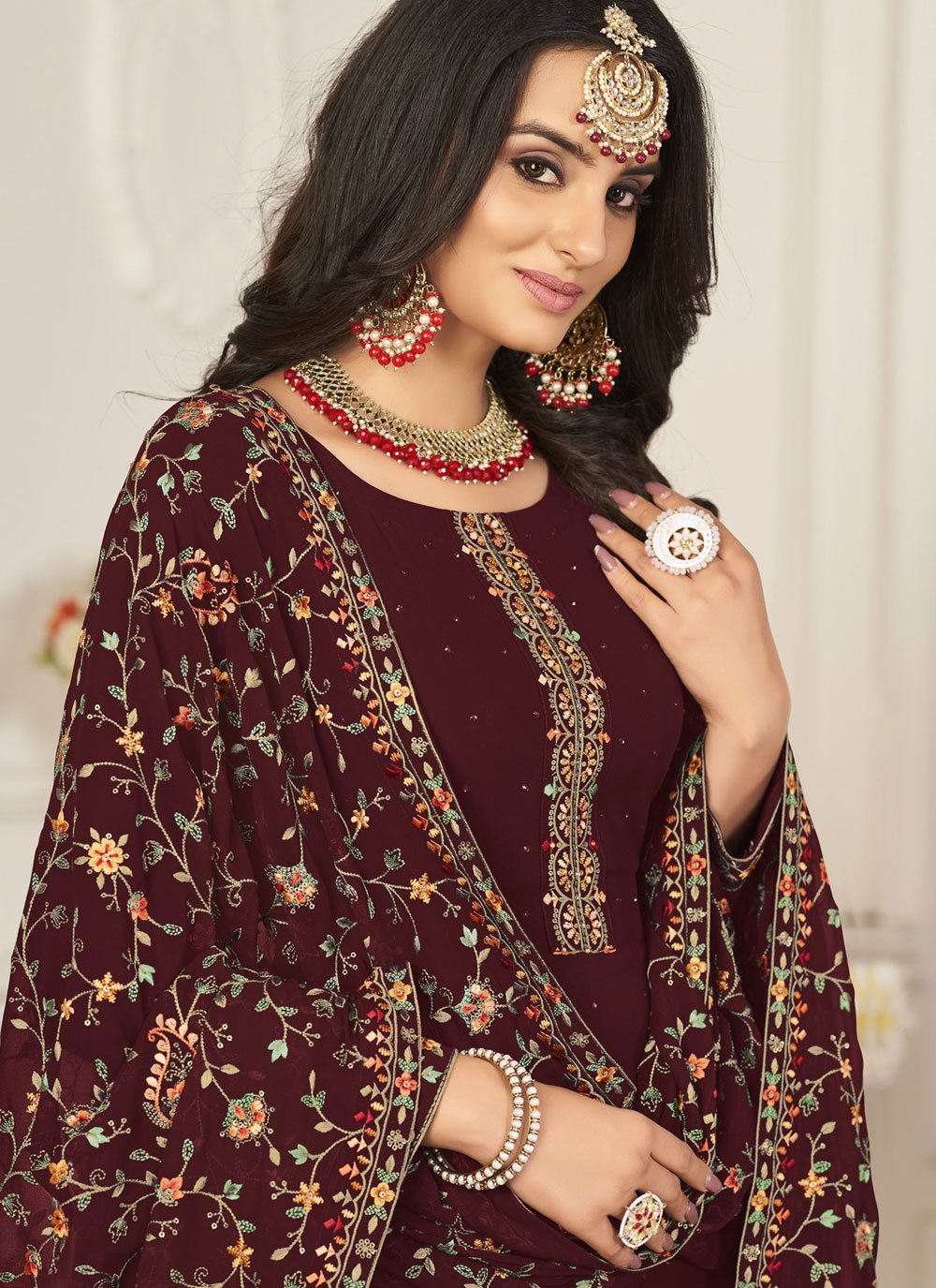 Salwar Suit Georgette Maroon Diamond Salwar Kameez