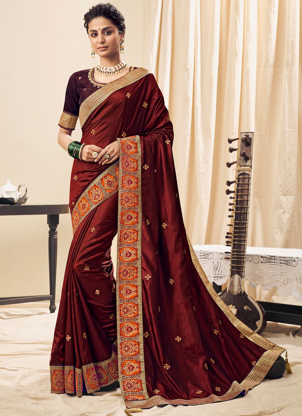 Trendy Saree Silk Maroon Embroidered Saree