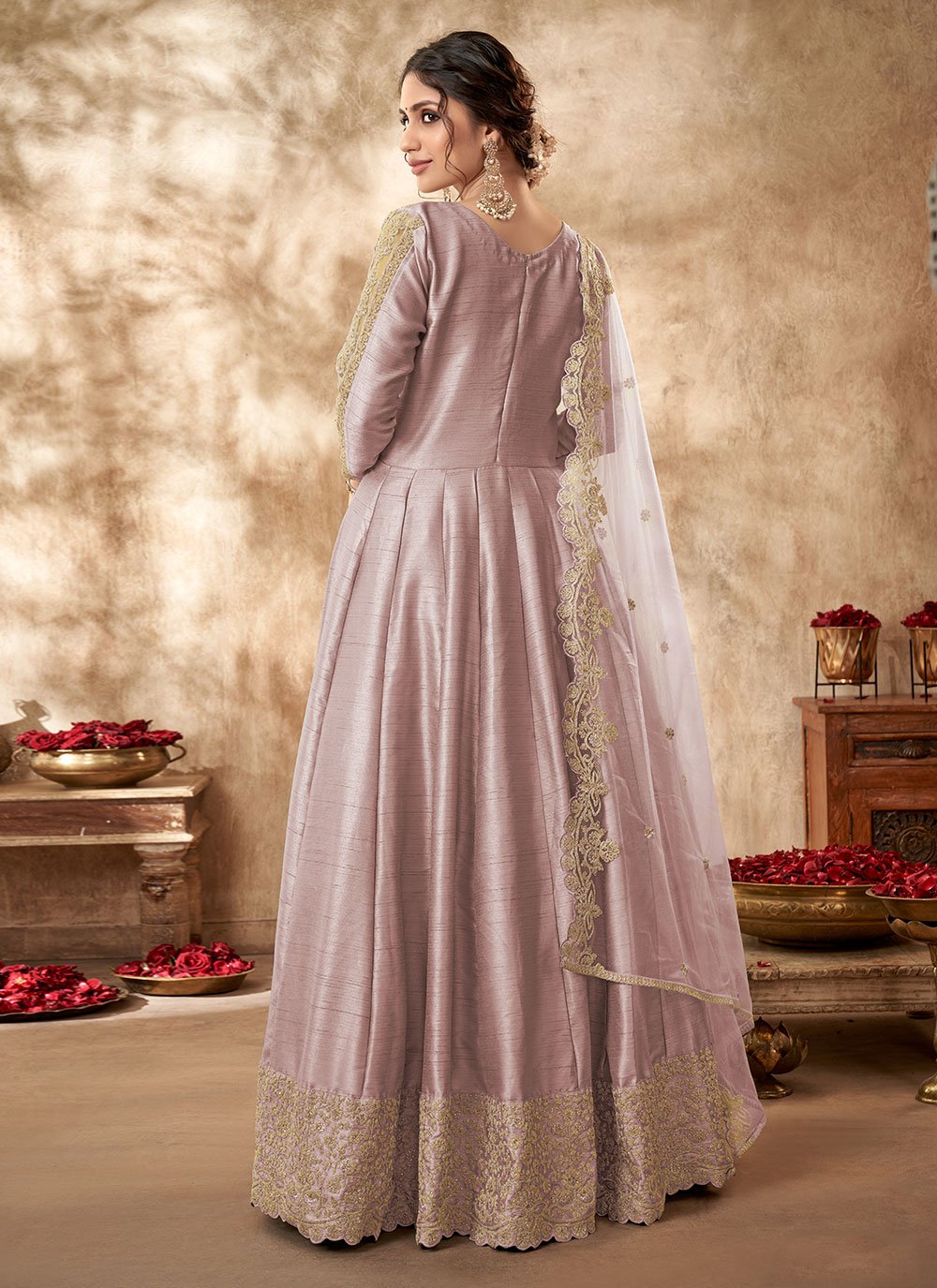 Salwar Suit Art Silk Mauve Embroidered Salwar Kameez