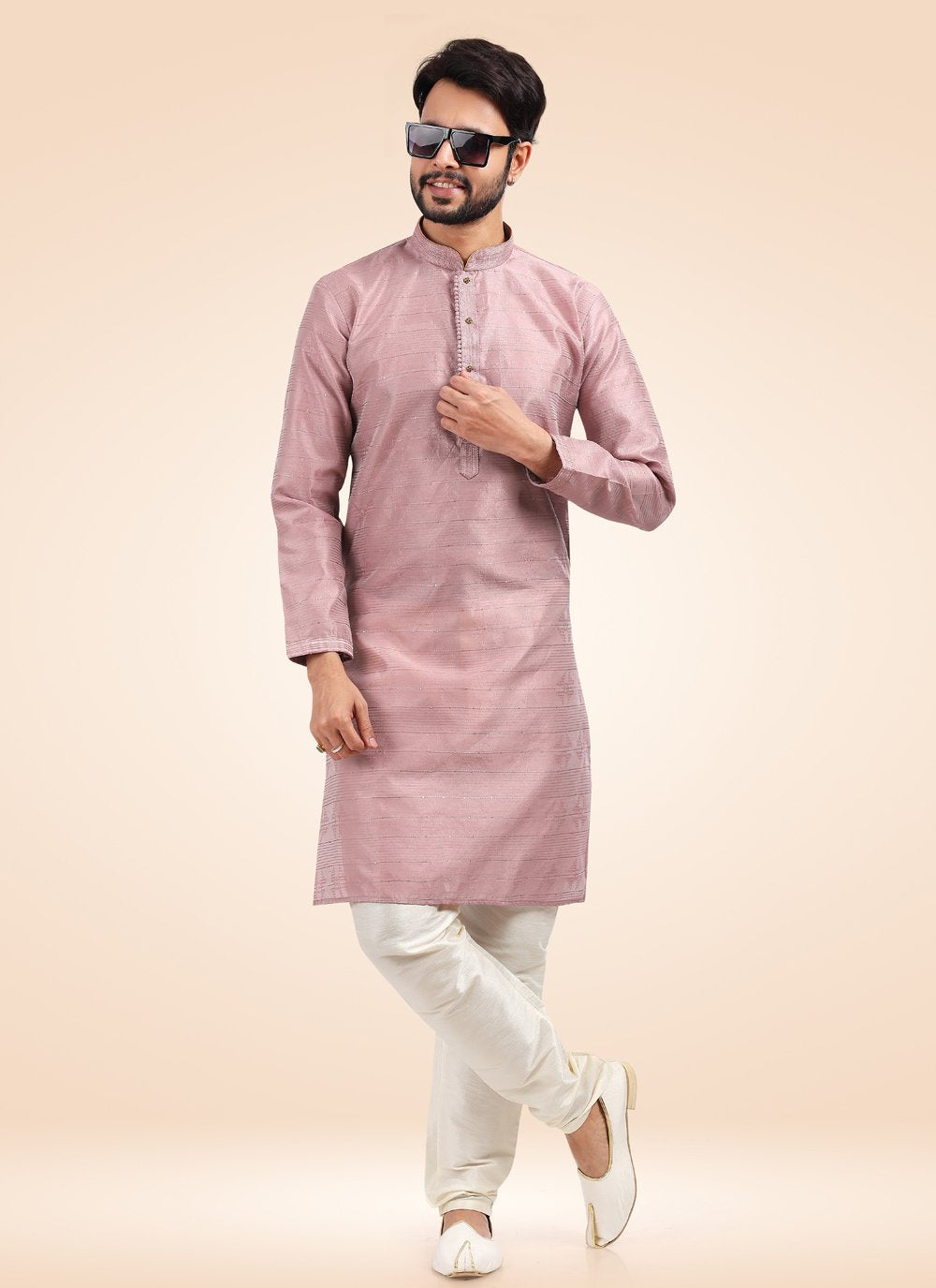 Kurta Pyjama Banarasi Jacquard Mauve Fancy Work Mens