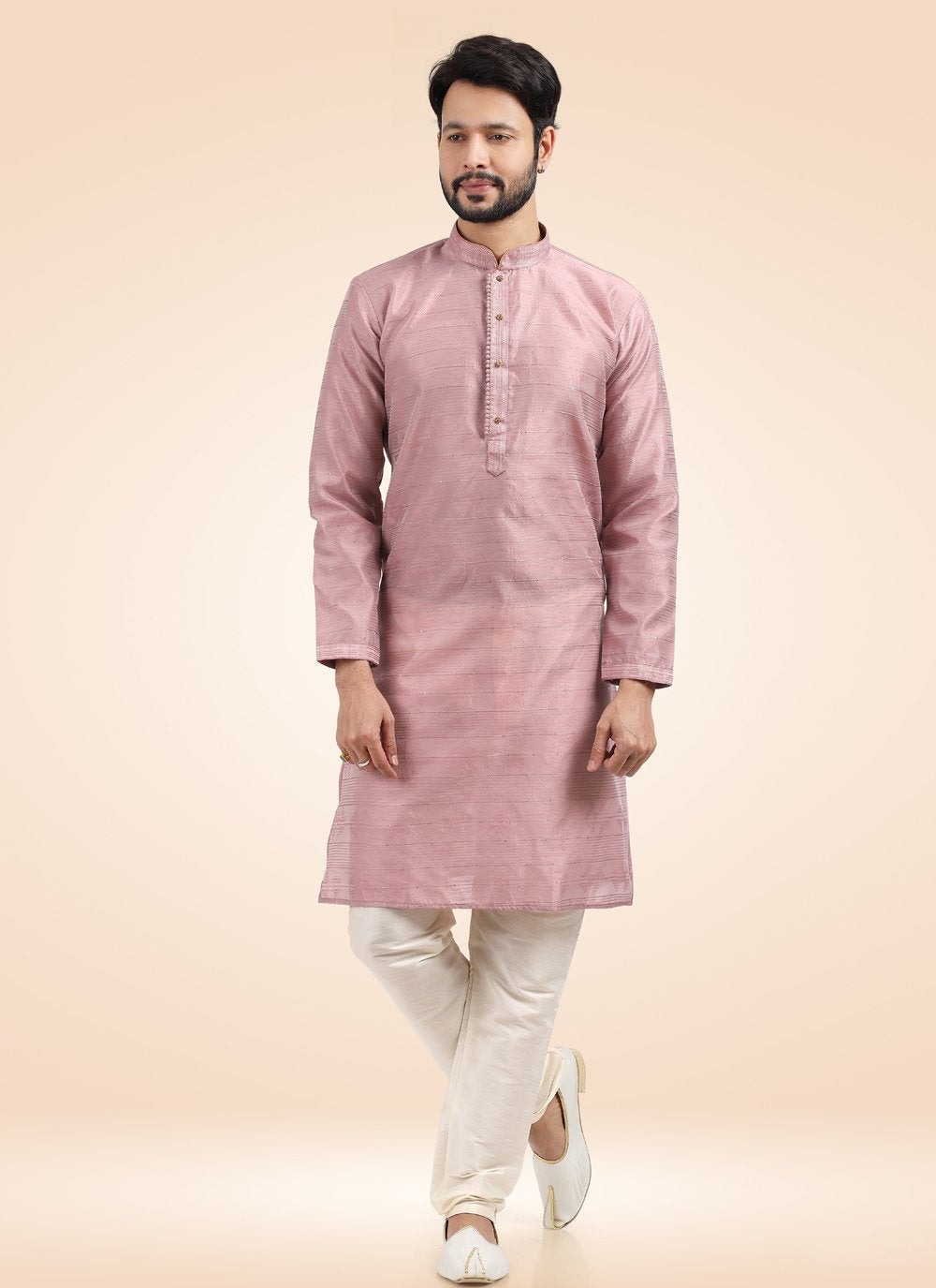 Kurta Pyjama Banarasi Jacquard Mauve Fancy Work Mens