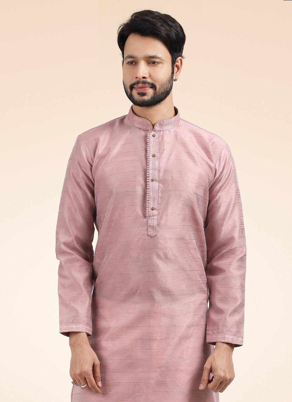 Kurta Pyjama Banarasi Jacquard Mauve Fancy Work Mens