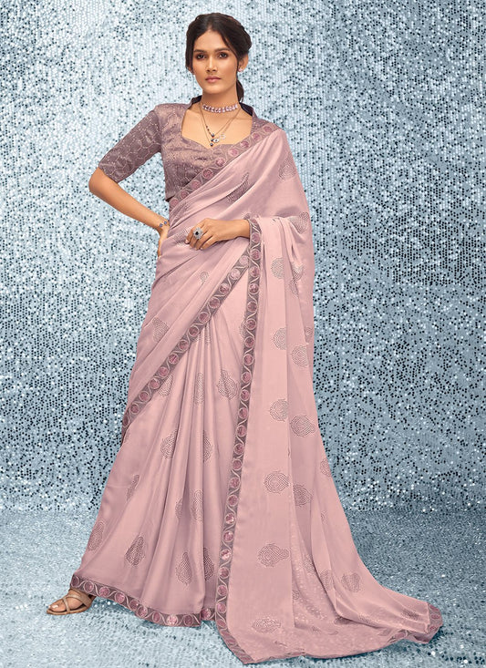 Classic Chiffon Mauve Embroidered Saree