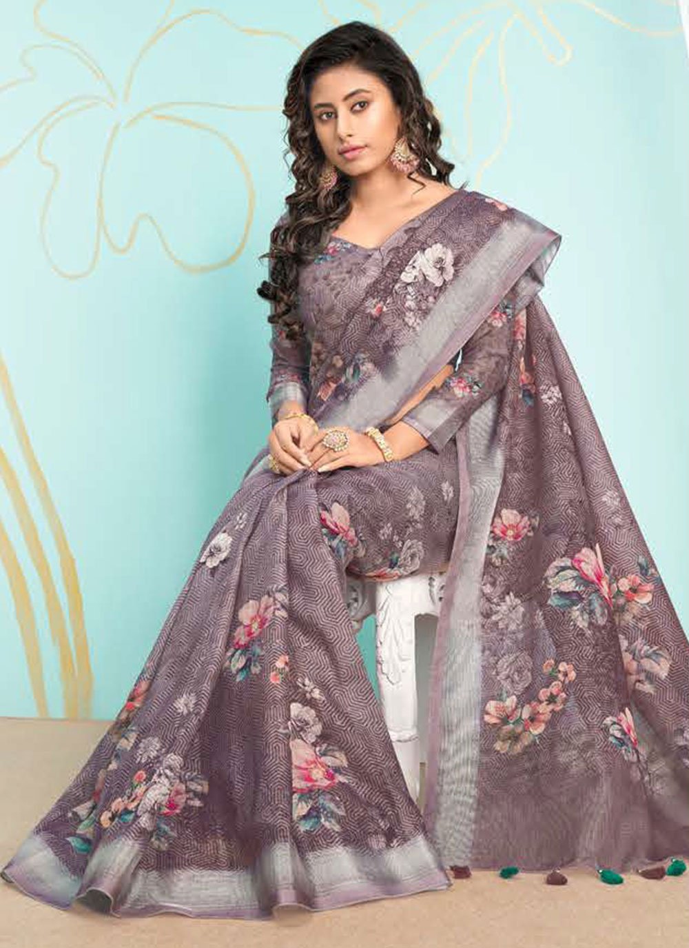 Trendy Saree Organza Mauve Digital Print Saree