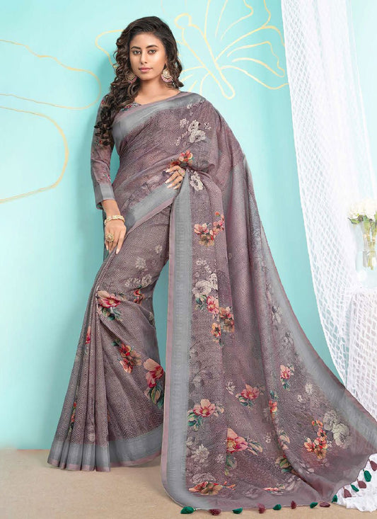 Trendy Saree Organza Mauve Digital Print Saree