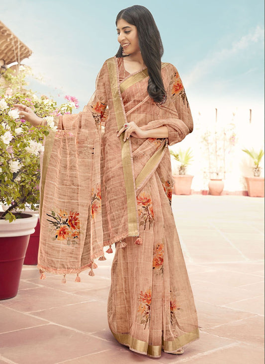 Contemporary Designer Organza Mauve Print Saree