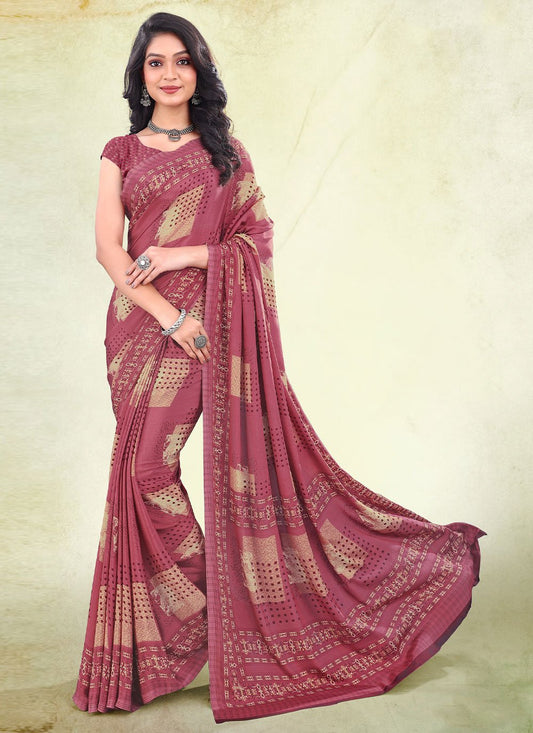 Trendy Saree Faux Crepe Mauve Print Saree