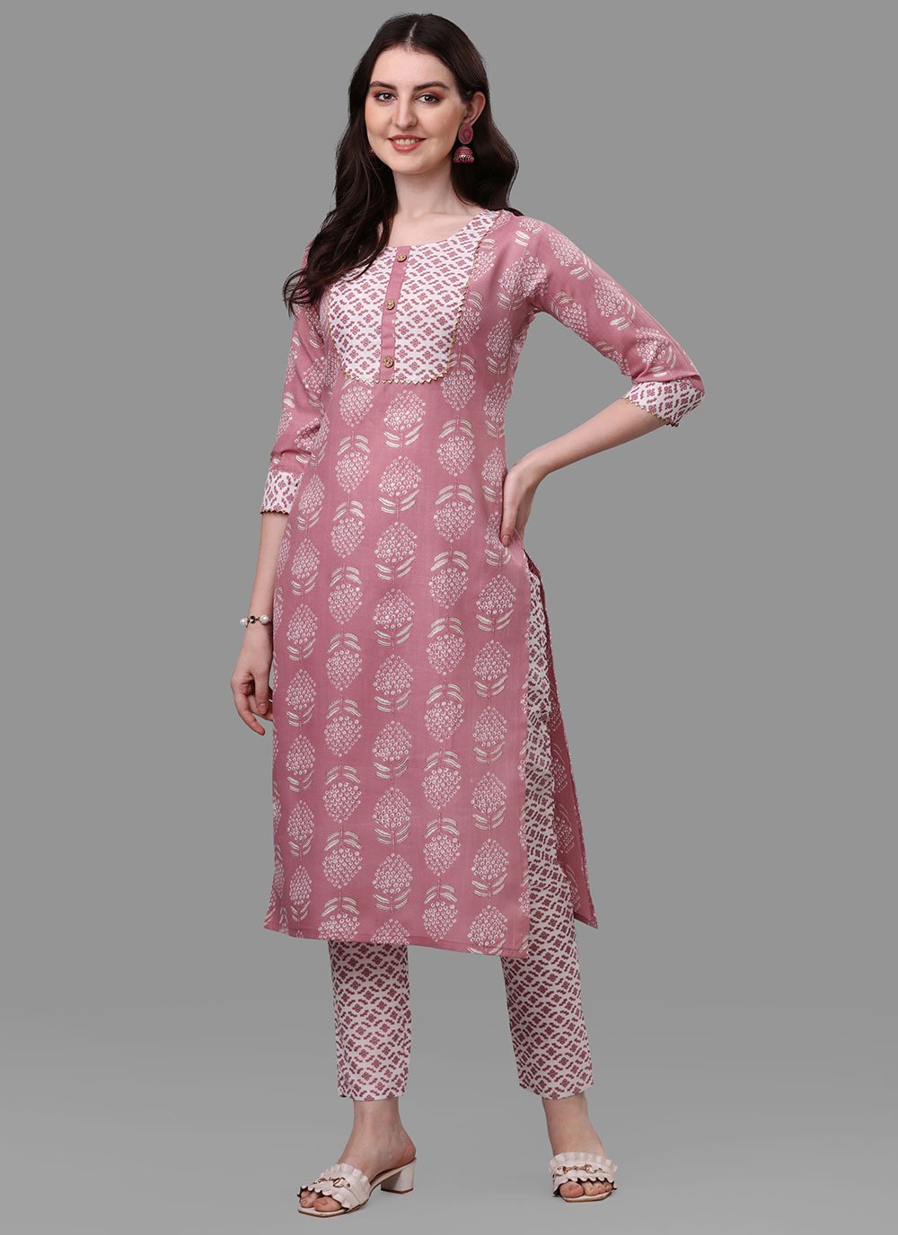 Designer Kurti Cotton Mauve Print Kurtis