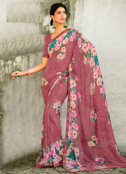 Contemporary Georgette Mauve Lace Saree