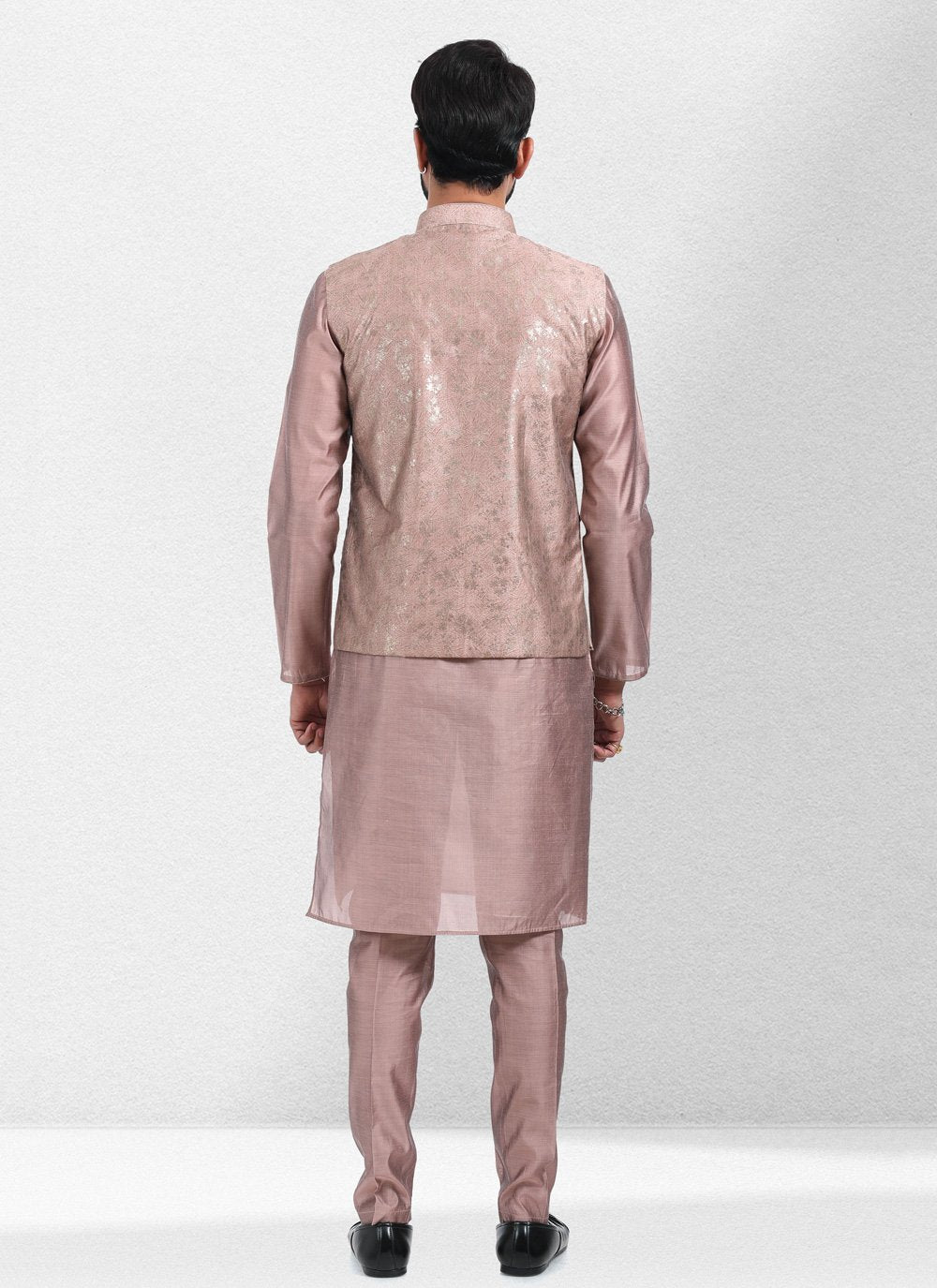 Kurta Payjama With Jacket Art Banarasi Silk Mauve Print Mens