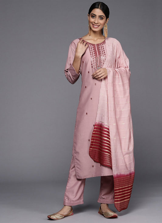 Salwar Suit Silk Blend Mauve Embroidered Salwar Kameez