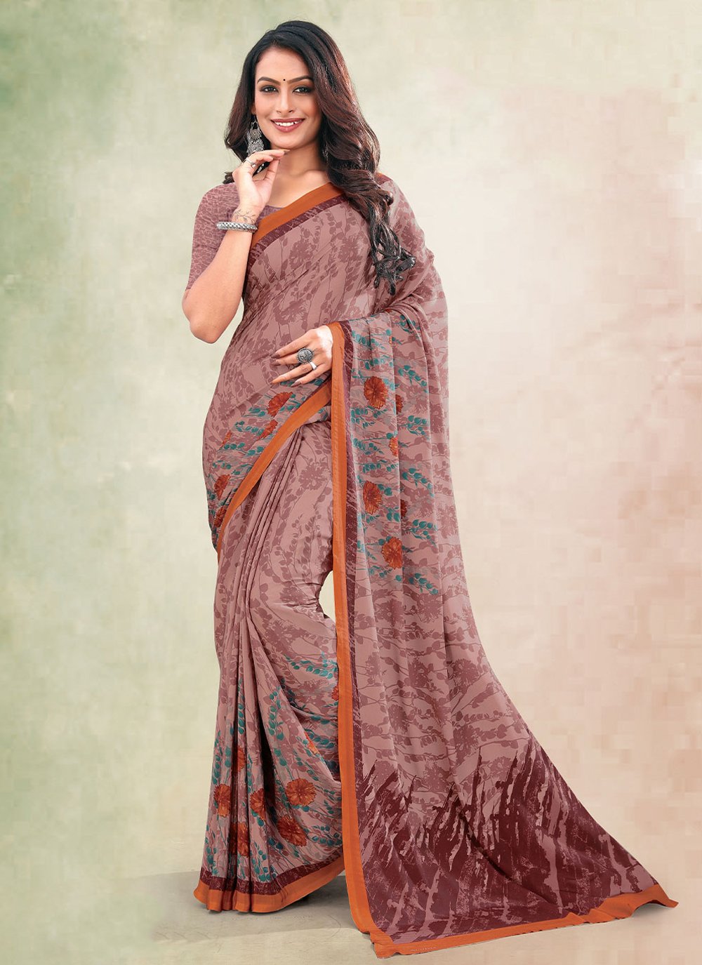 Trendy Saree Faux Crepe Mauve Print Saree
