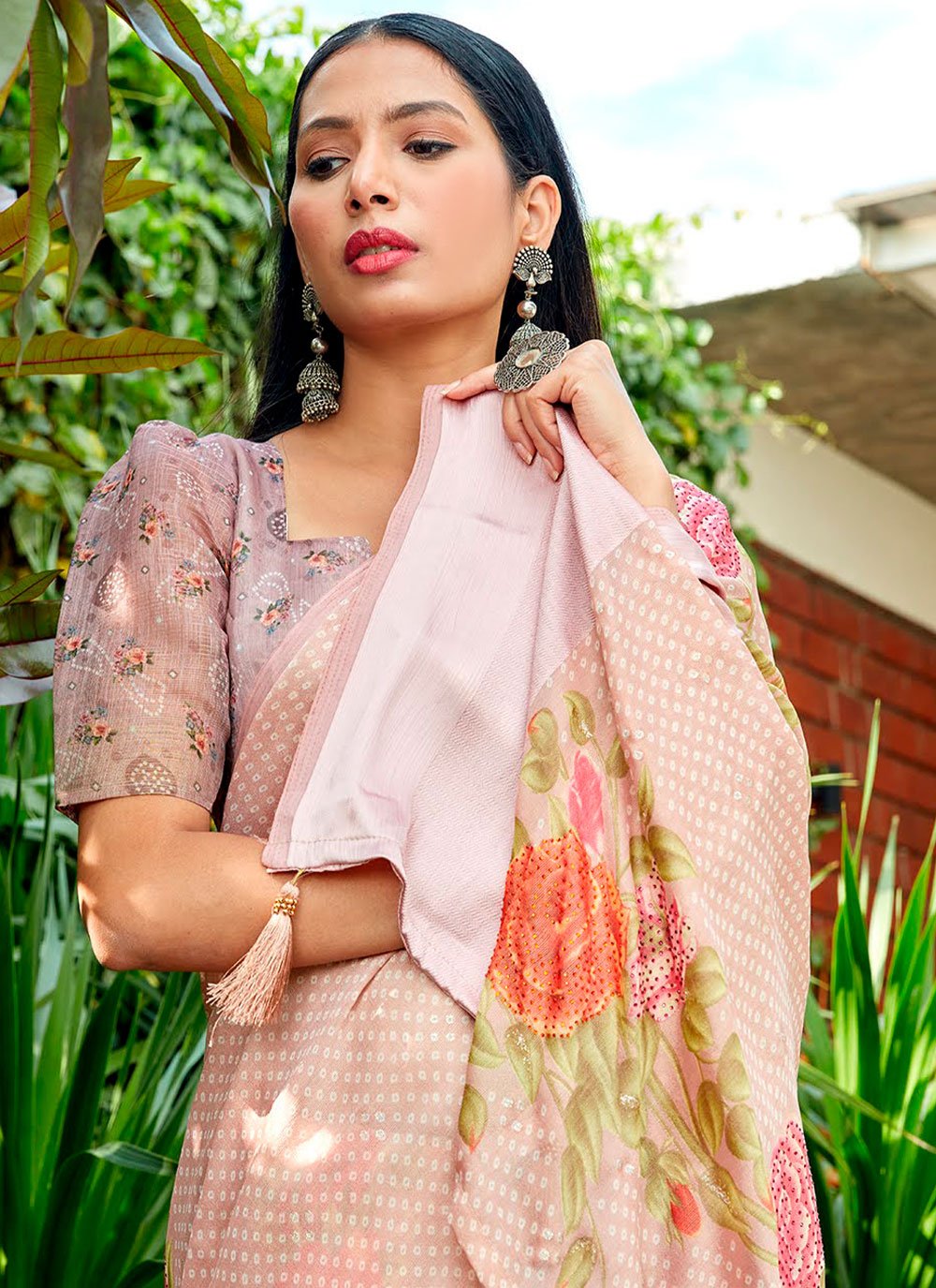 Contemporary Brasso Mauve Fancy Work Saree