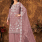 Palazzo Salwar Suit Net Mauve Cord Work Salwar Kameez