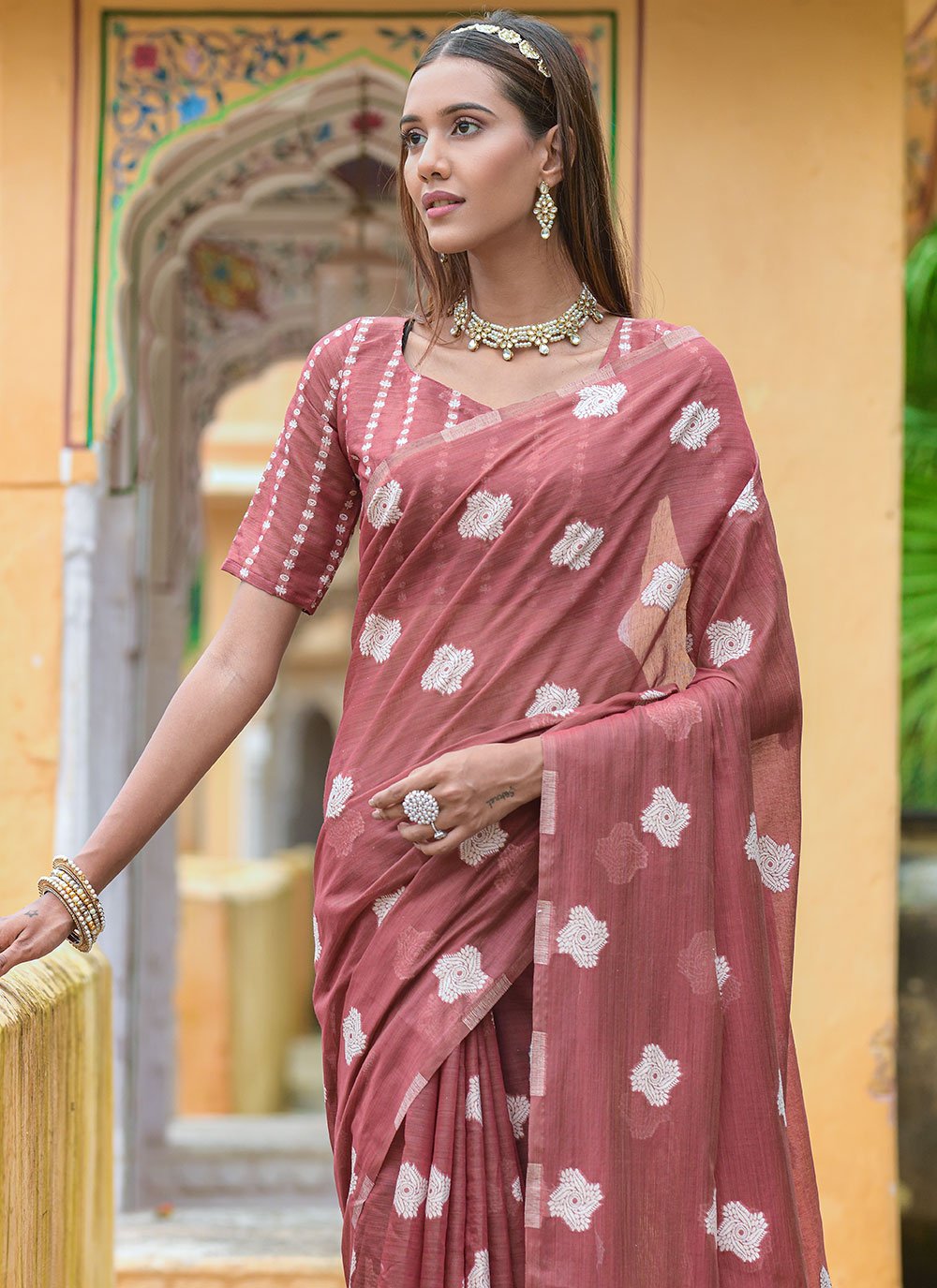 Contemporary Cotton Lucknowi Mauve Weaving Saree