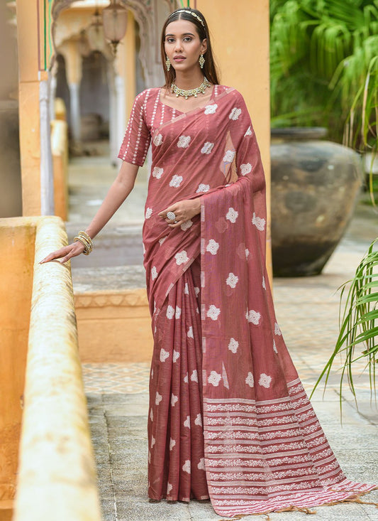 Contemporary Cotton Lucknowi Mauve Weaving Saree