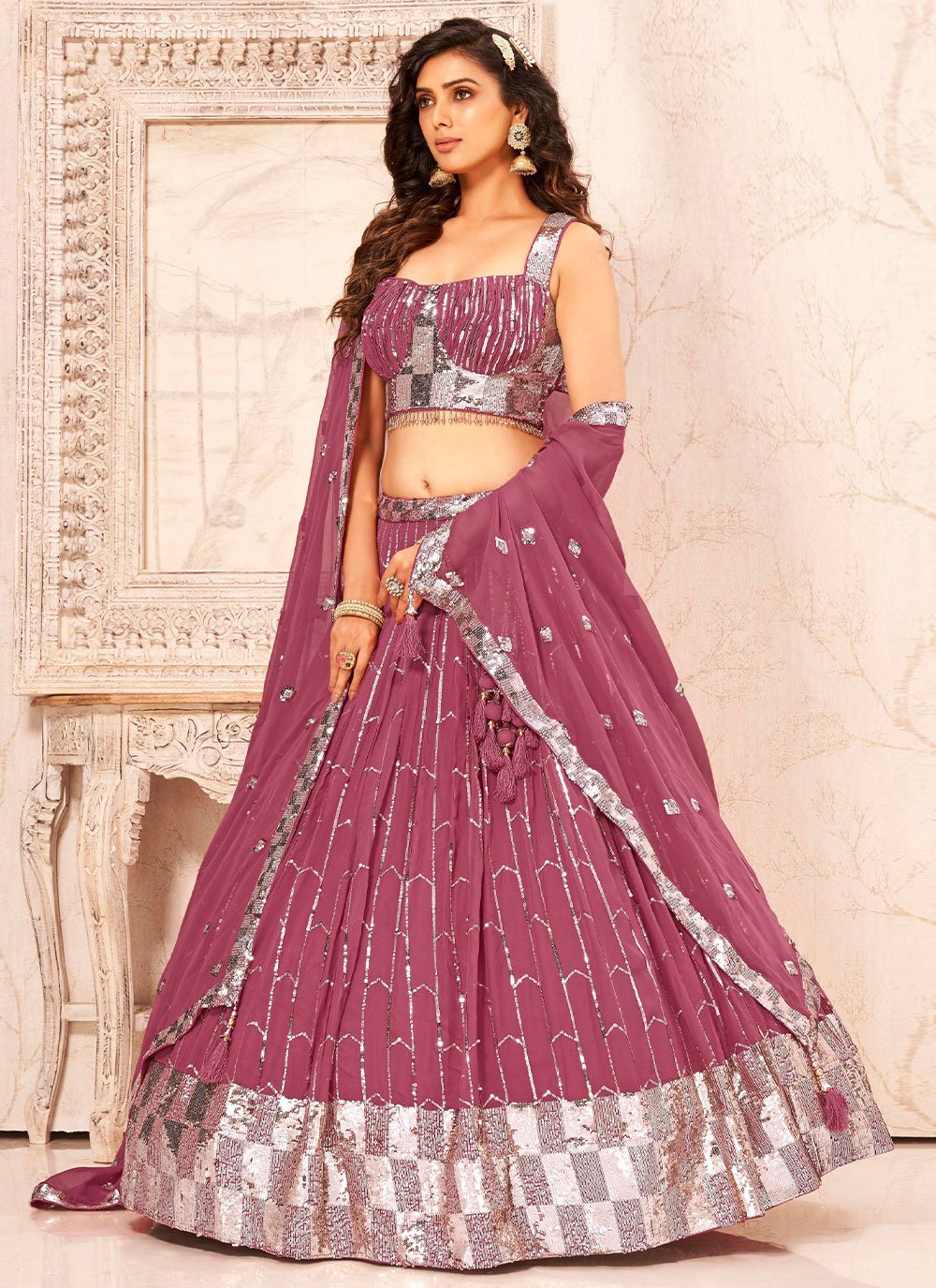 Lehenga Choli Faux Georgette Mauve Cut Dana Lehenga Choli