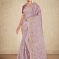 Classic Satin Silk Mauve Embroidered Saree