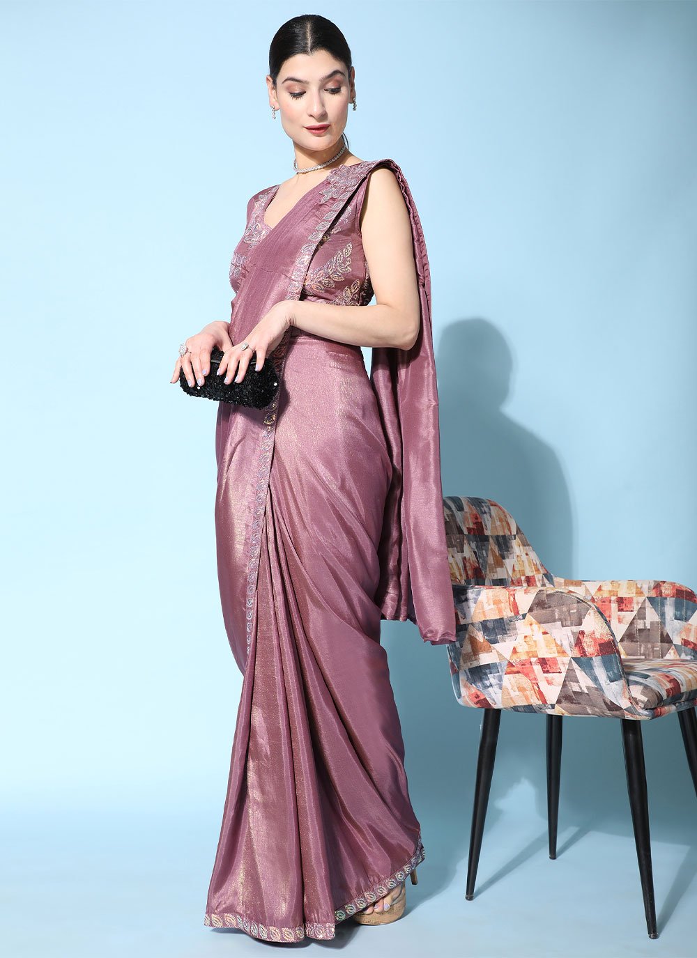 Trendy Saree Satin Silk Mauve Embroidered Saree