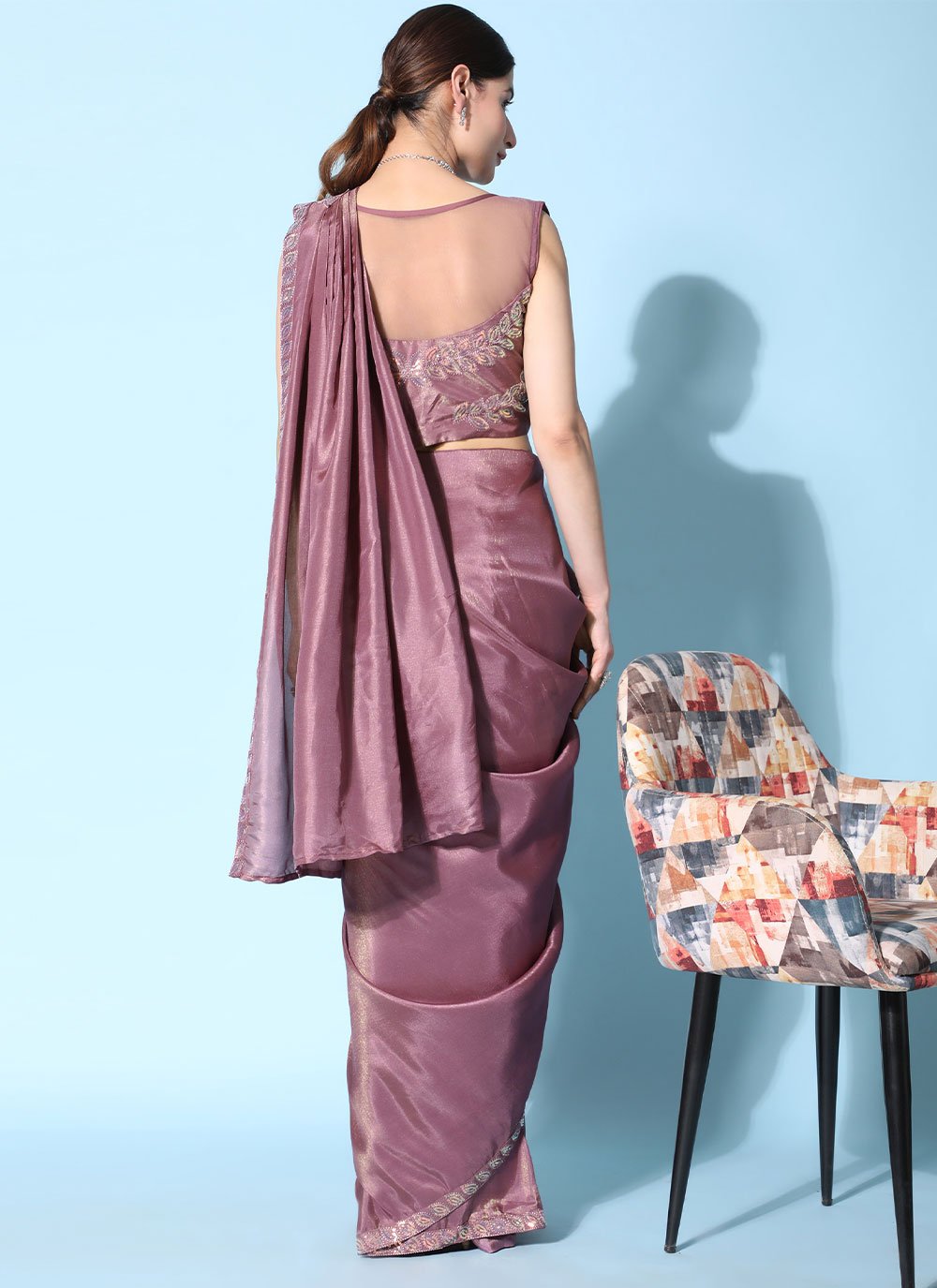 Trendy Saree Satin Silk Mauve Embroidered Saree