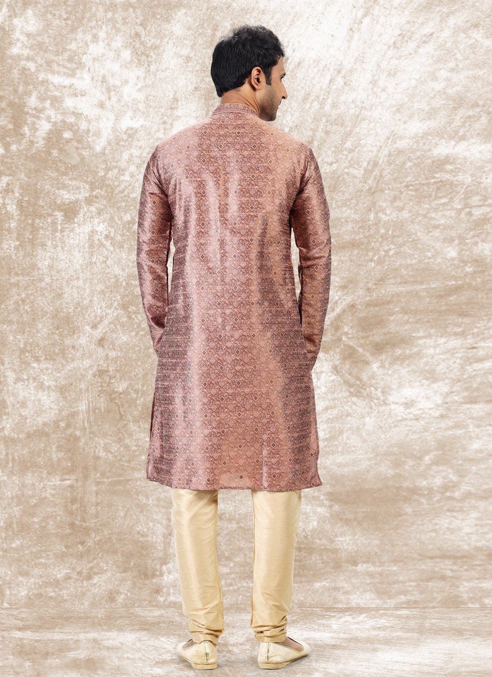 Kurta Pyjama Brocade Jacquard Silk Mauve Fancy Work Mens