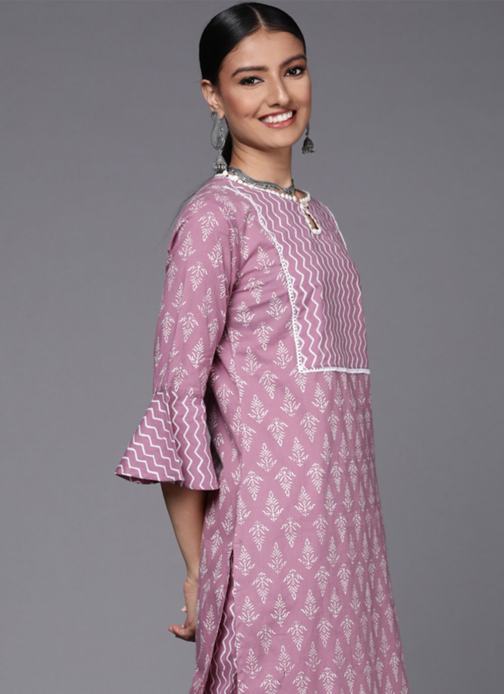 Party Wear Kurti Art Silk Mauve Print Kurtis