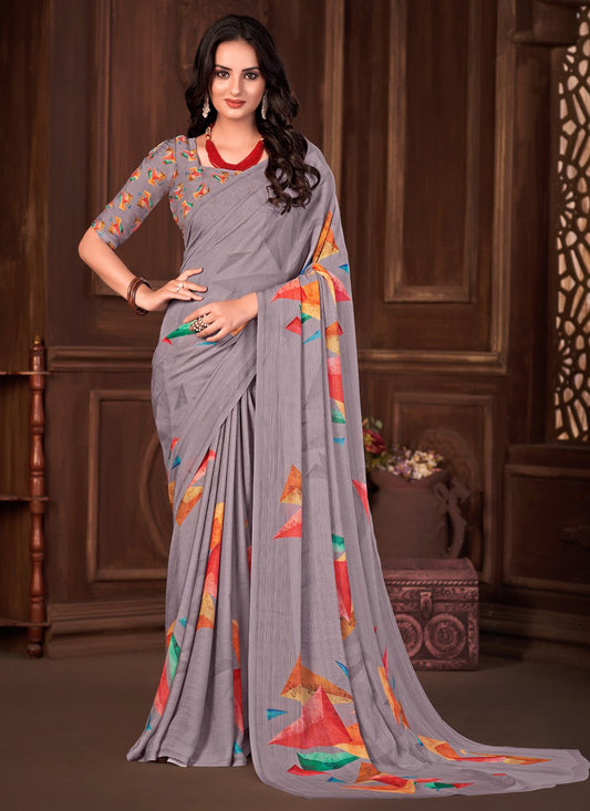 Classic Georgette Mauve Print Saree