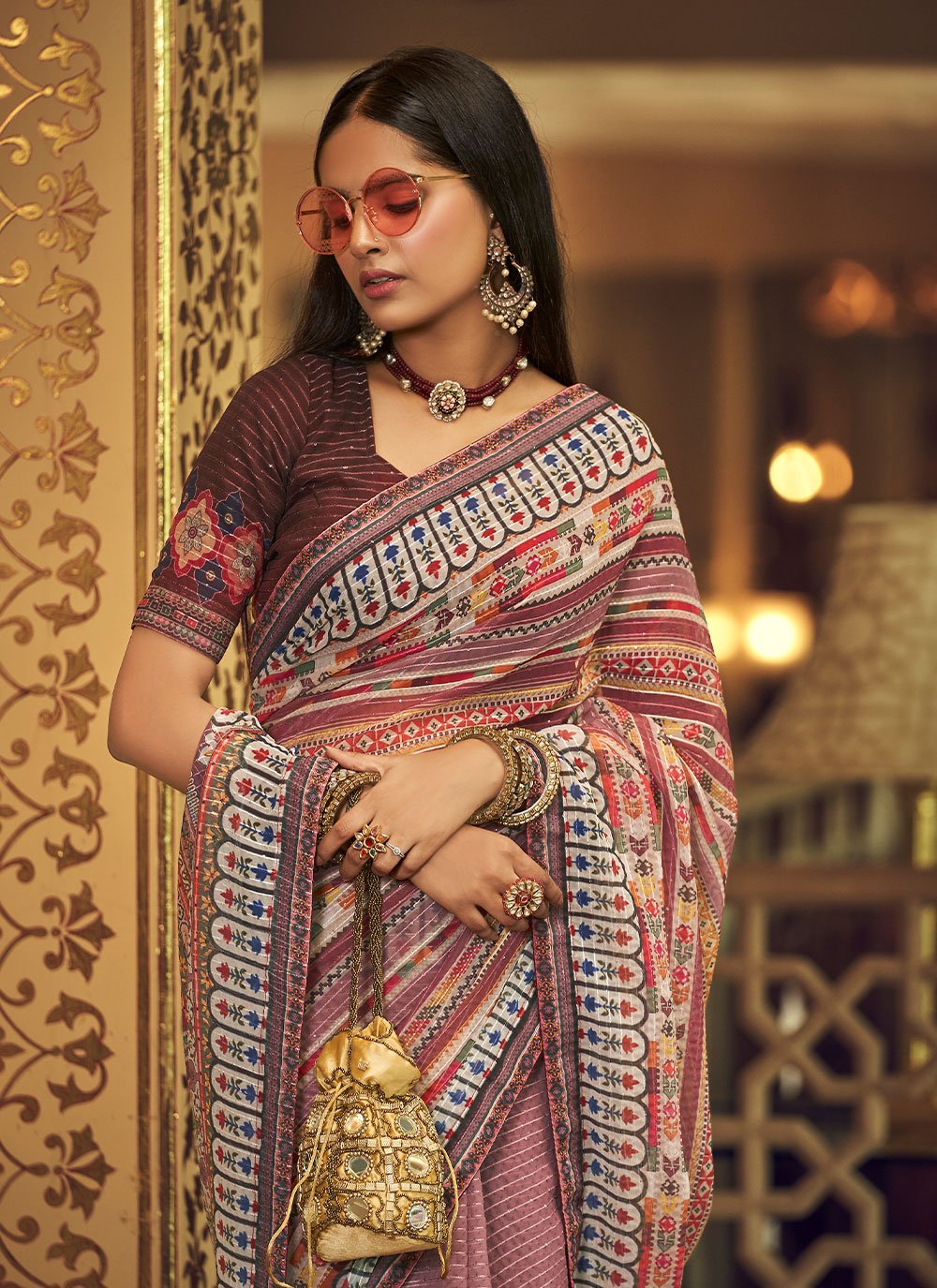 Designer Georgette Mauve Print Saree