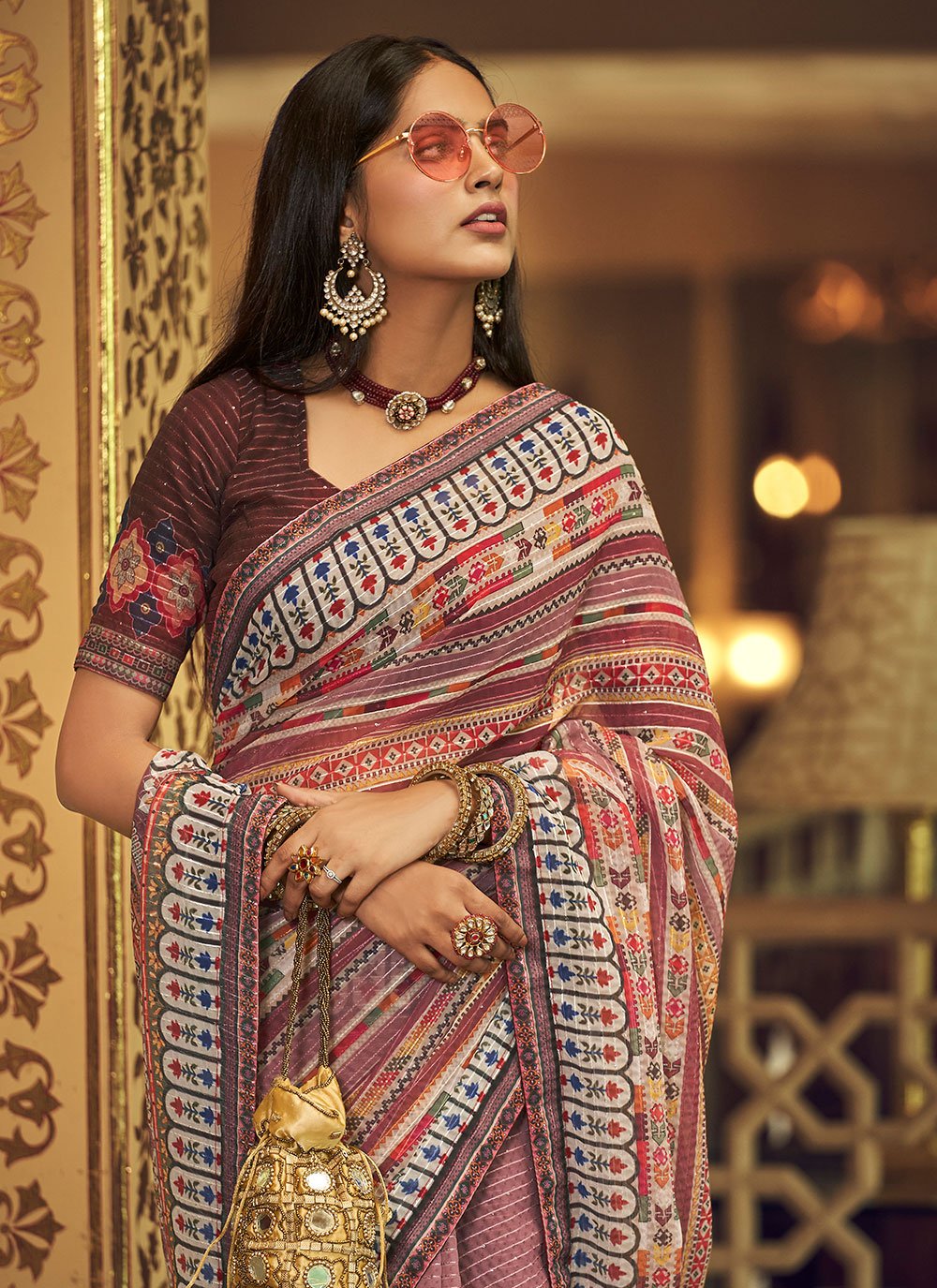 Designer Georgette Mauve Print Saree