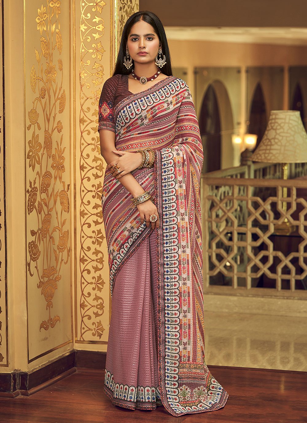 Designer Georgette Mauve Print Saree