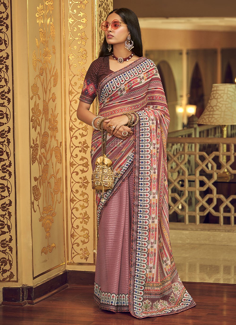 Designer Georgette Mauve Print Saree