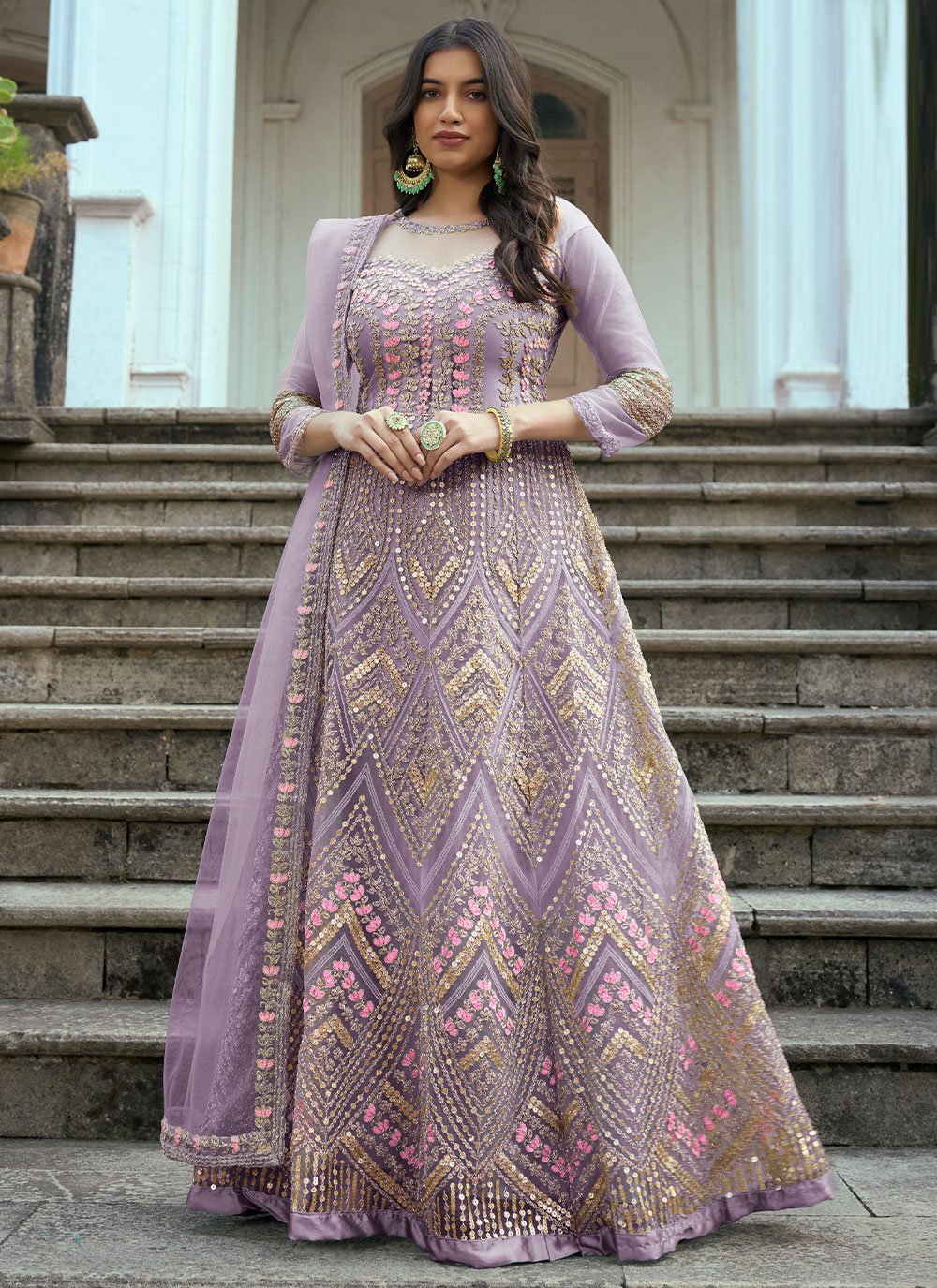 Salwar Suit Net Mauve Embroidered Salwar Kameez