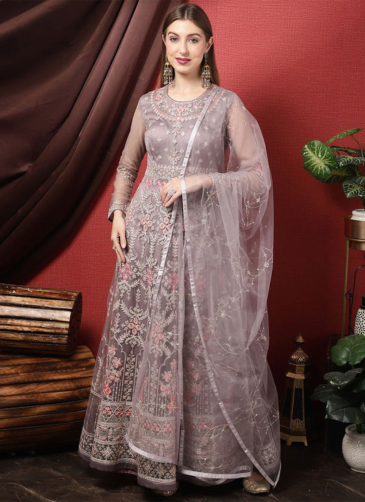 Trendy Suit Net Mauve Embroidered Salwar Kameez