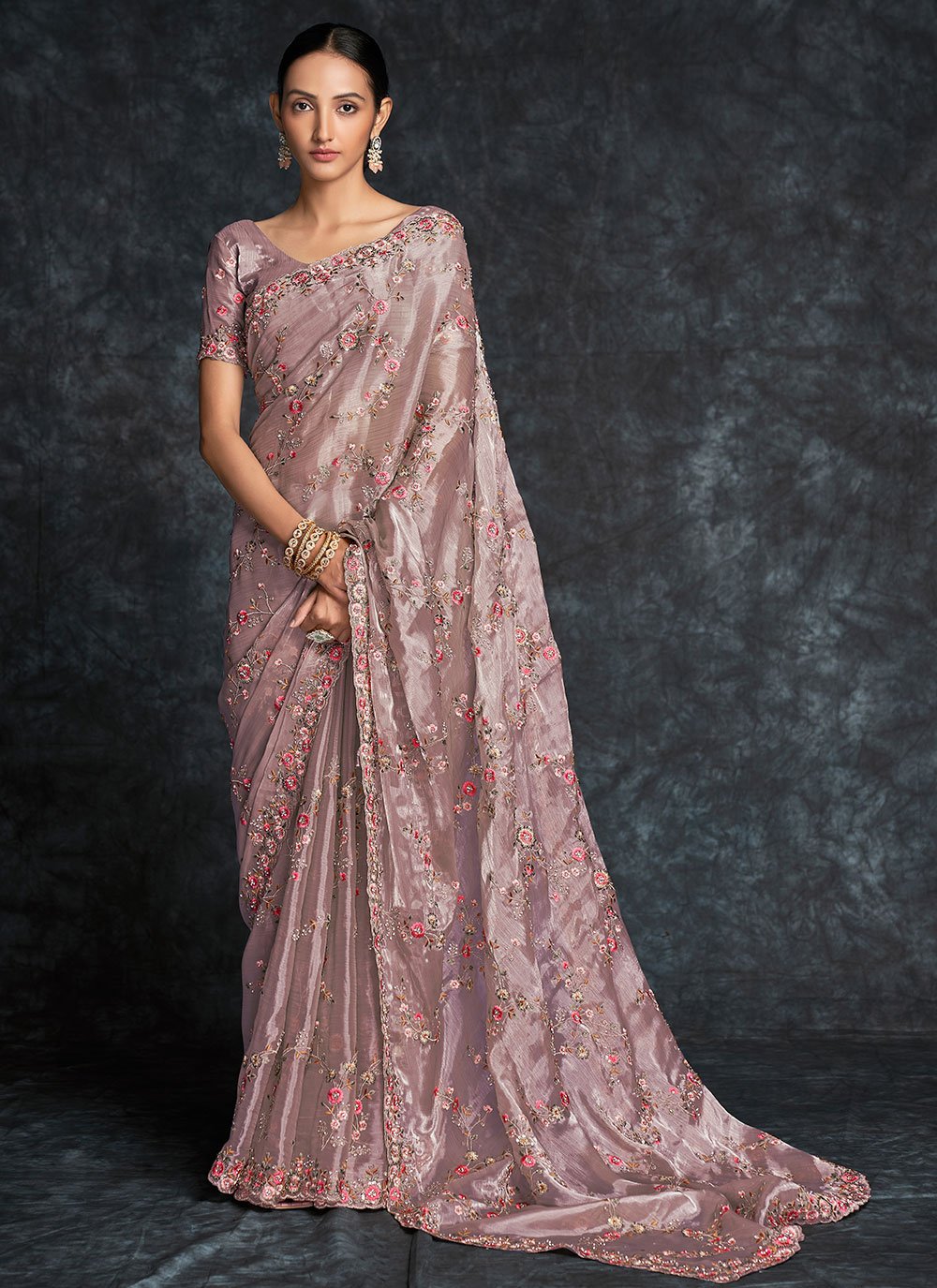 Classic Organza Mauve Embroidered Saree