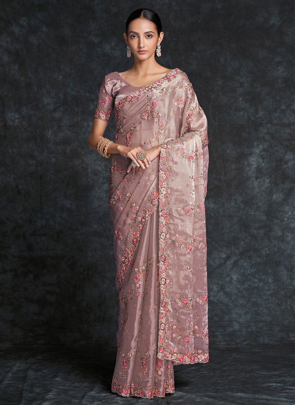 Classic Organza Mauve Embroidered Saree