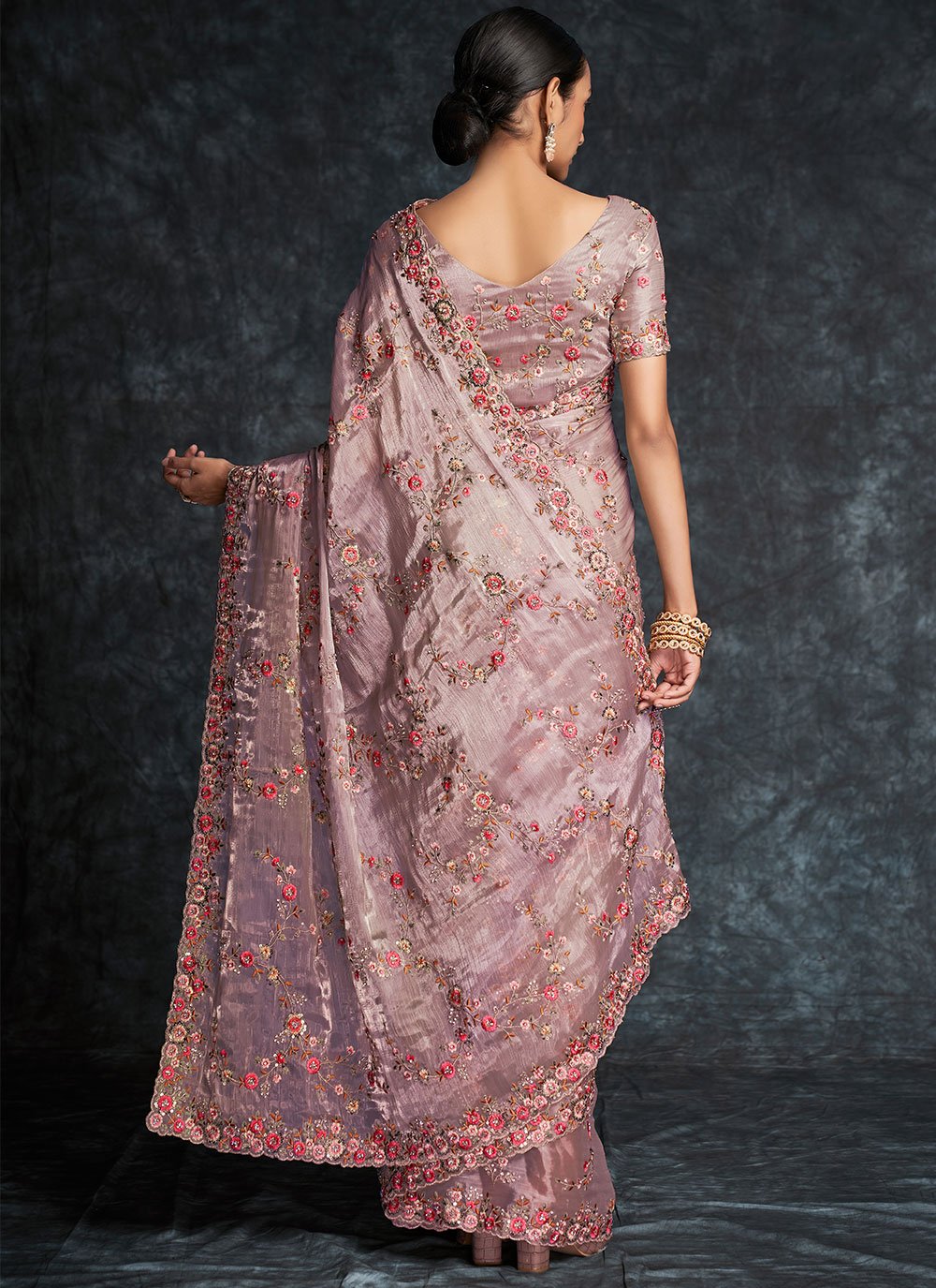 Classic Organza Mauve Embroidered Saree