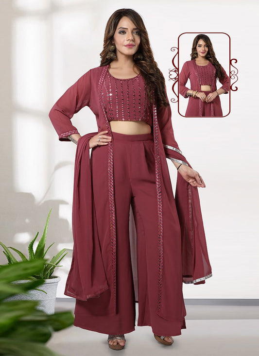 Palazzo Salwar Suit Georgette Mauve Mirror Salwar Kameez