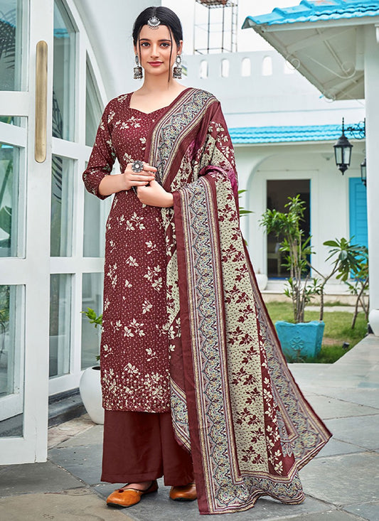 Straight Salwar Suit Pashmina Mauve Digital Print Salwar Kameez