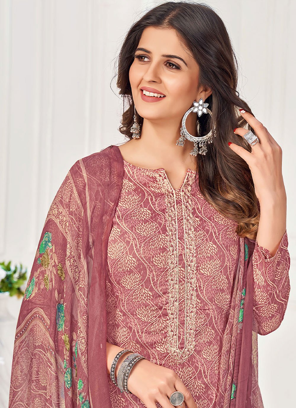 Salwar Suit Pashmina Mauve Embroidered Salwar Kameez