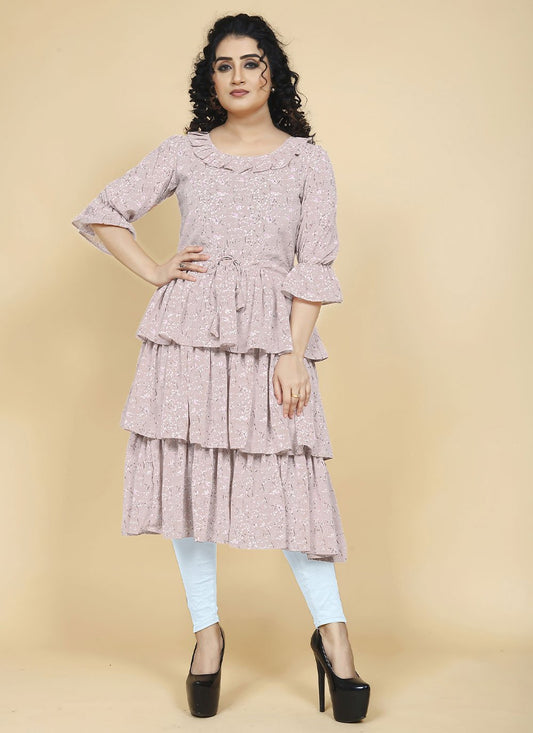 Designer Kurti Georgette Mauve Print Kurtis