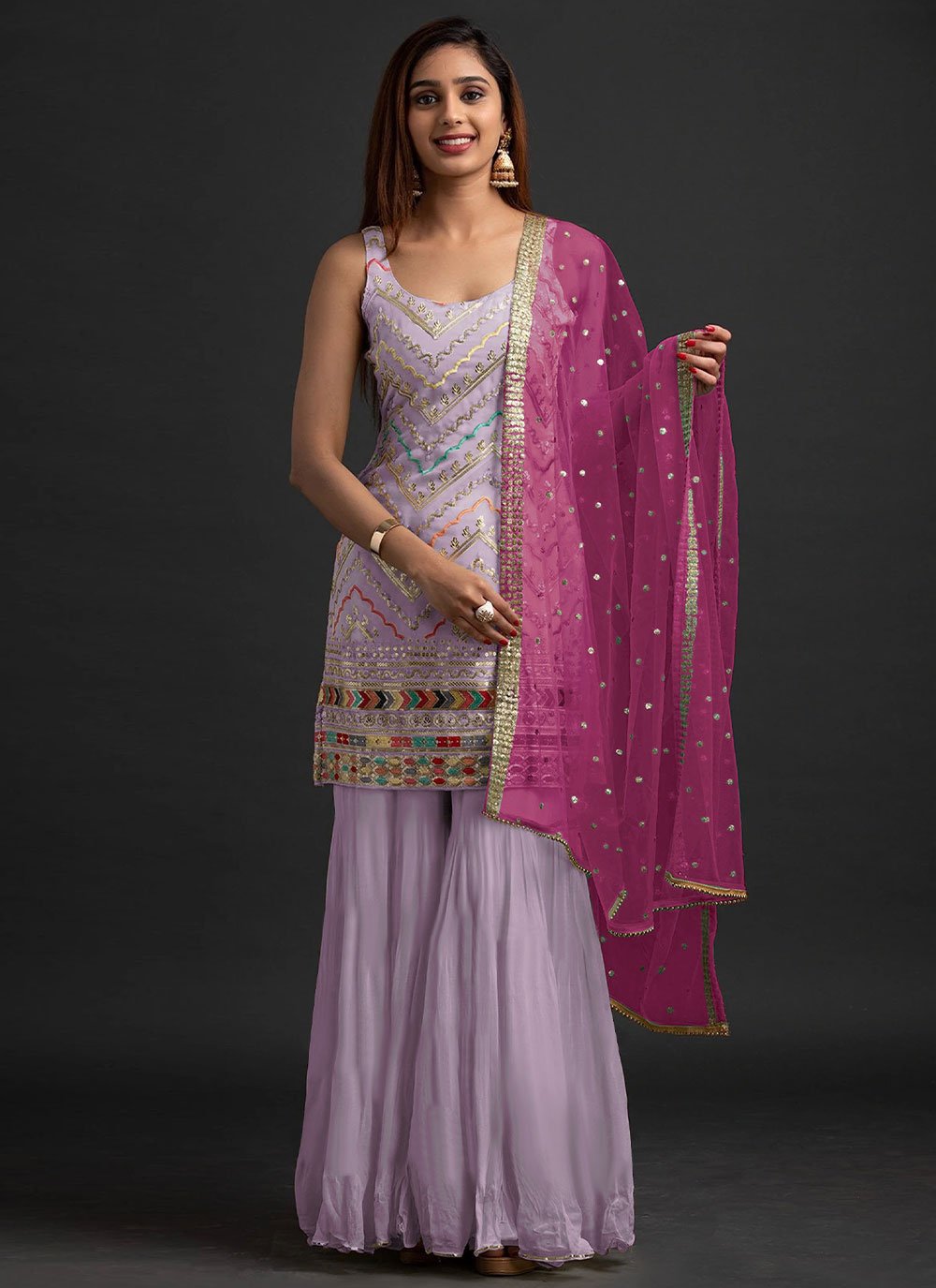 Salwar Suit Faux Georgette Mauve Embroidered Salwar Kameez