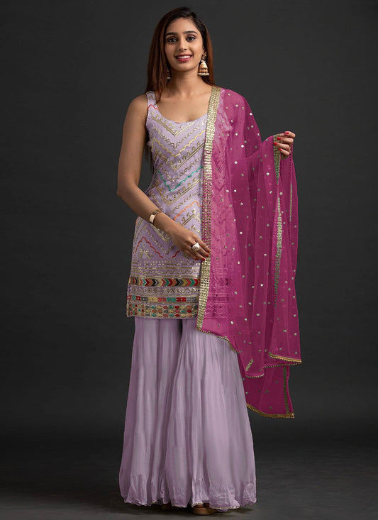 Salwar Suit Faux Georgette Mauve Embroidered Salwar Kameez