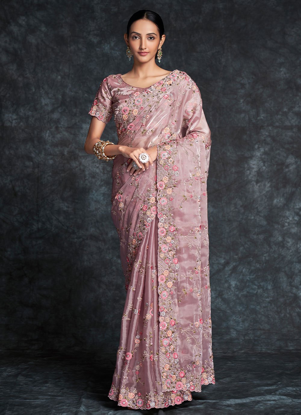 Classic Organza Mauve Embroidered Saree