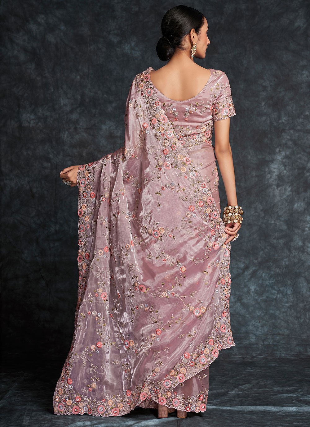 Classic Organza Mauve Embroidered Saree