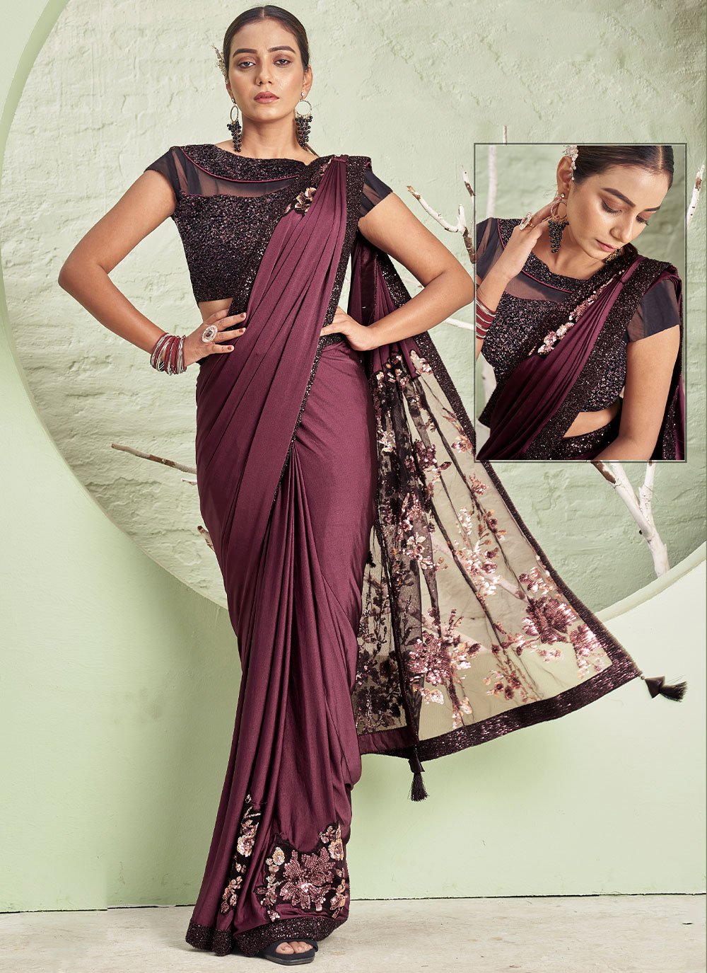 Classic Lycra Mauve Patch Border Saree