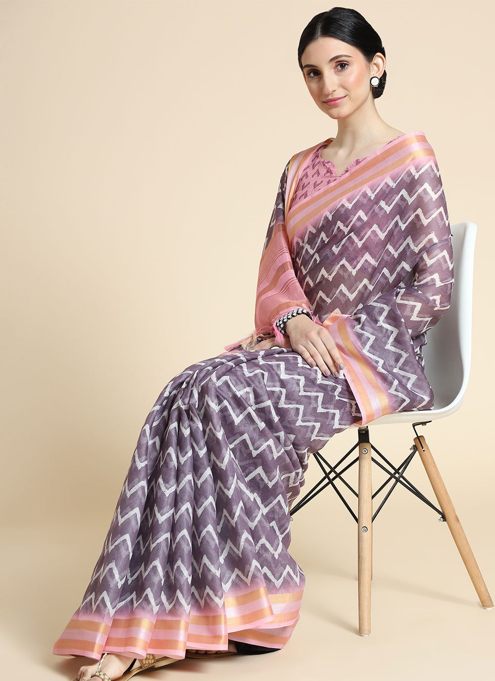 Classic Chanderi Cotton Mauve Digital Print Saree